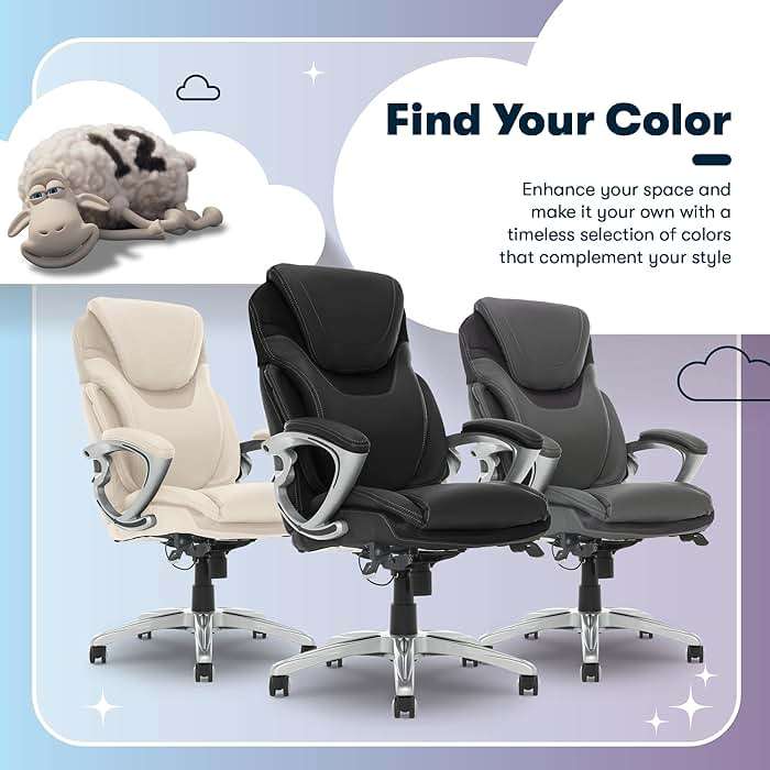 Serta Bryce Executive Office Chair - Ergonomic Computer DeskChair with Lumbar Technology - Adjustable Height - Memory Foam Body Pillows - 360° Swivel Rolling Base - Bonded Leather - Black - Image 13
