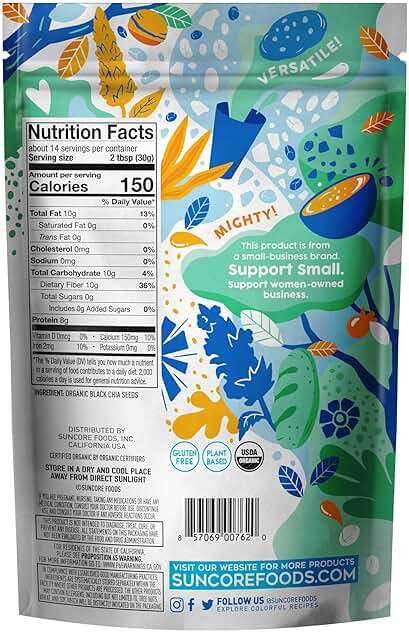 Suncore Foods Organic Black Chia Seeds, Gluten-Free, Non-GMO, 15oz, 1 Pack - Image 2