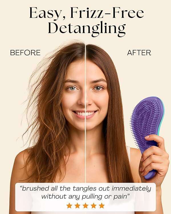 Lily England Detangler Hair Brush for Curly, Thick, Straight & Natural Hair - Gentle Detangling Brush for Women, Kids & Toddlers with Flexible Bristles - Smooth Hairbrush for Wet & Dry Hair, Ombre - Image 2
