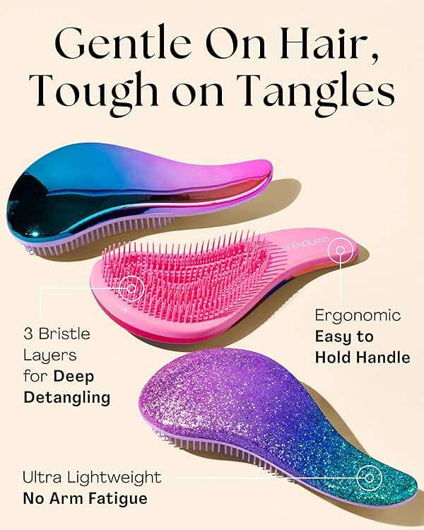 Lily England Detangler Hair Brush for Curly, Thick, Straight & Natural Hair - Gentle Detangling Brush for Women, Kids & Toddlers with Flexible Bristles - Smooth Hairbrush for Wet & Dry Hair, Ombre - Image 6