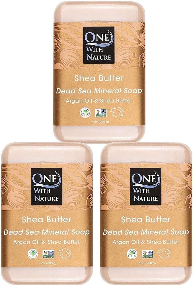 One With Nature Dead Sea Salt Shea Butter Soap 7oz 3-Pack – Purifying and Exfoliating Soap Bar with Dead Sea Minerals for Face & Body, for Men & Women - Image 1