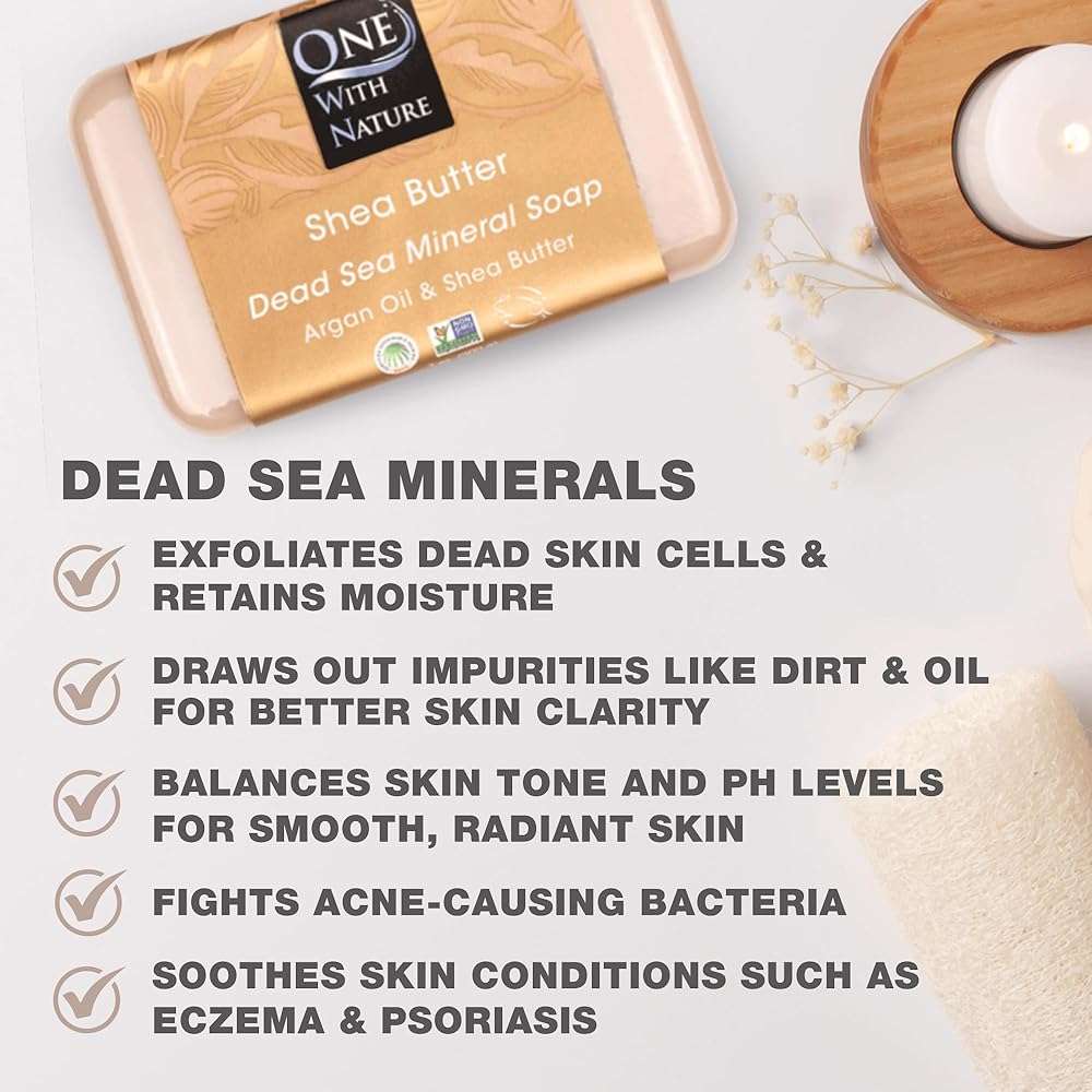 One With Nature Dead Sea Salt Shea Butter Soap 7oz 3-Pack – Purifying and Exfoliating Soap Bar with Dead Sea Minerals for Face & Body, for Men & Women - Image 2