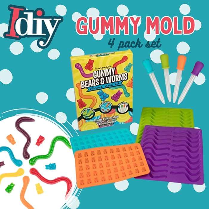 Silicone Gummy Bear & Worm Candy Molds- 4 Pack BPA-Free Chocolate Mold Set w 2 Droppers- Nonstick Flexible Baking Trays for Gummies, Candy, Ice Cubes- Makes 140 Pieces- Great for Homemade Treats - Image 2