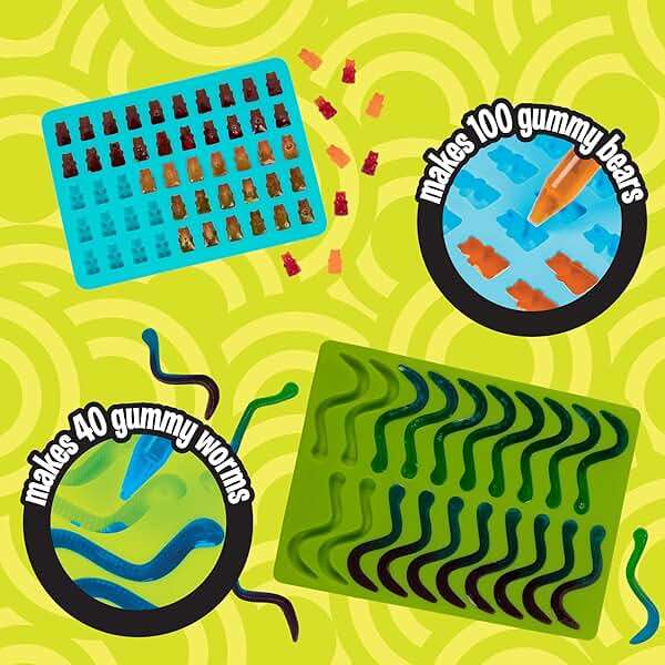 Silicone Gummy Bear & Worm Candy Molds- 4 Pack BPA-Free Chocolate Mold Set w 2 Droppers- Nonstick Flexible Baking Trays for Gummies, Candy, Ice Cubes- Makes 140 Pieces- Great for Homemade Treats - Image 7