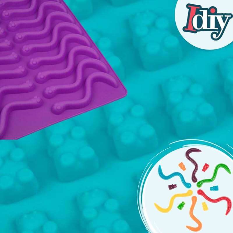 Silicone Gummy Bear & Worm Candy Molds- 4 Pack BPA-Free Chocolate Mold Set w 2 Droppers- Nonstick Flexible Baking Trays for Gummies, Candy, Ice Cubes- Makes 140 Pieces- Great for Homemade Treats - Image 8