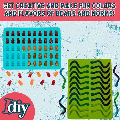 Silicone Gummy Bear & Worm Candy Molds- 4 Pack BPA-Free Chocolate Mold Set w 2 Droppers- Nonstick Flexible Baking Trays for Gummies, Candy, Ice Cubes- Makes 140 Pieces- Great for Homemade Treats - Image 9