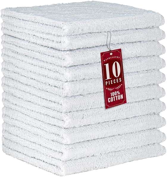 DecorRack 10 Pack 100% Cotton Wash Cloth, Luxurious Soft, 12 x 12 inch Ultra Absorbent, Machine Washable Premium Quality Washcloths, White (10 Pack) - Image 1
