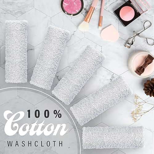 DecorRack 10 Pack 100% Cotton Wash Cloth, Luxurious Soft, 12 x 12 inch Ultra Absorbent, Machine Washable Premium Quality Washcloths, White (10 Pack) - Image 3