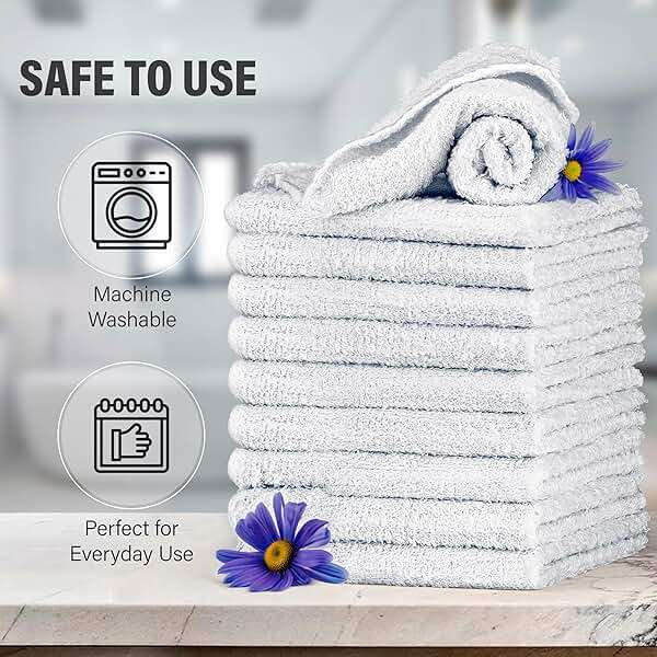 DecorRack 10 Pack 100% Cotton Wash Cloth, Luxurious Soft, 12 x 12 inch Ultra Absorbent, Machine Washable Premium Quality Washcloths, White (10 Pack) - Image 4