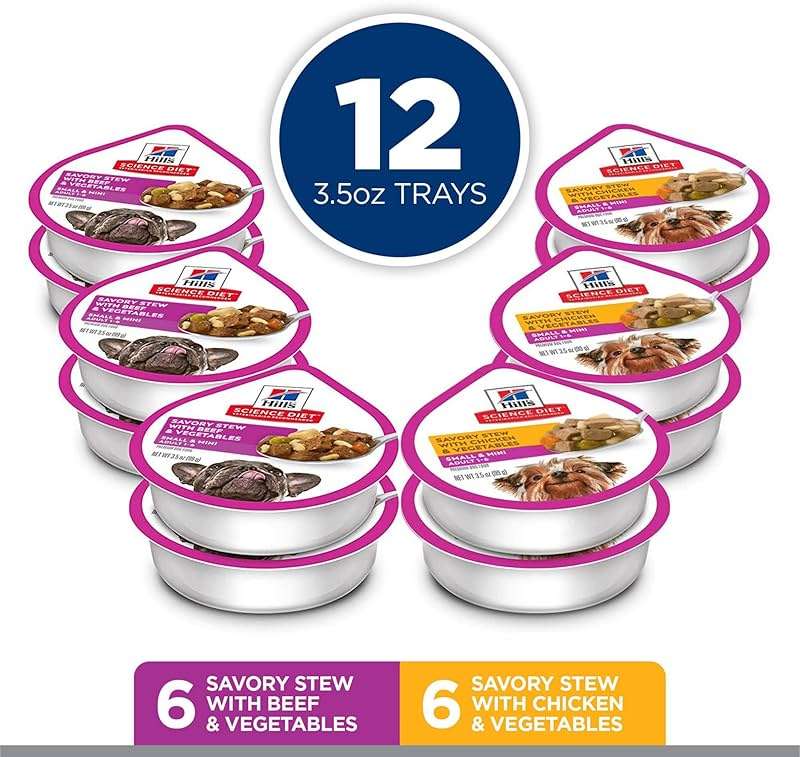 Hill's Science Diet Small & Mini, Adult 1-6, Small & Mini Breeds Premium Nutrition, Wet Dog Food, Variety Pack: Chicken & Vegetables; Salmon & Vegetables Stew, 3.5 oz Tray Variety Pack, Case of 12 - Image 3