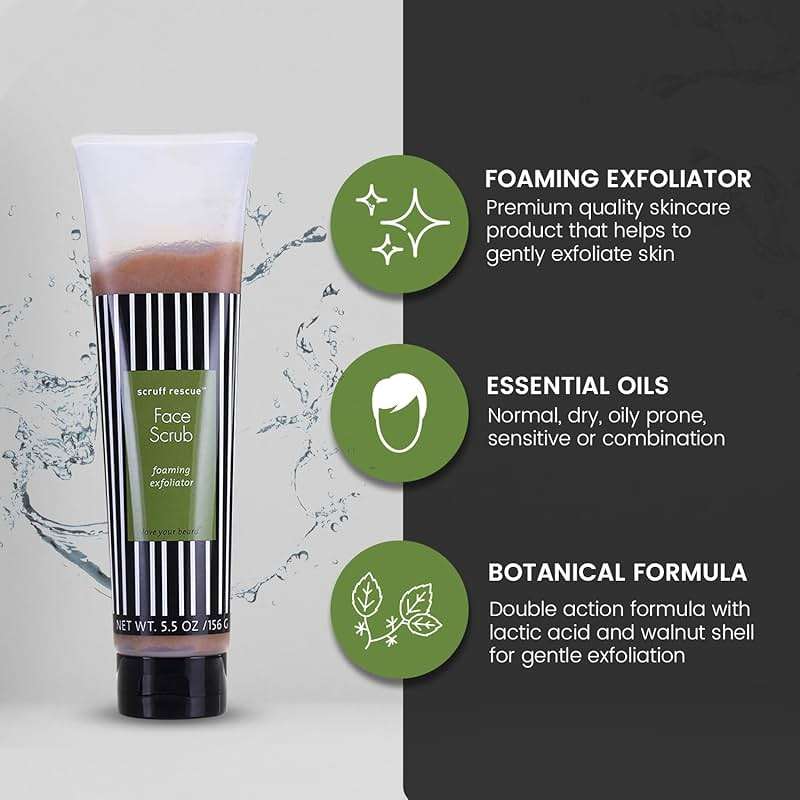 MGA Vegan Face Scrub - Scruff Rescue Face Scrub, Daily Exfoliator & Wash for Deep Cleaning | Prevents Blackheads & Ingrown Hairs | pH Balanced Walnut Shell Microdermabrasion | 5.5 oz - Image 2