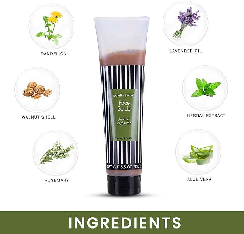MGA Vegan Face Scrub - Scruff Rescue Face Scrub, Daily Exfoliator & Wash for Deep Cleaning | Prevents Blackheads & Ingrown Hairs | pH Balanced Walnut Shell Microdermabrasion | 5.5 oz - Image 3