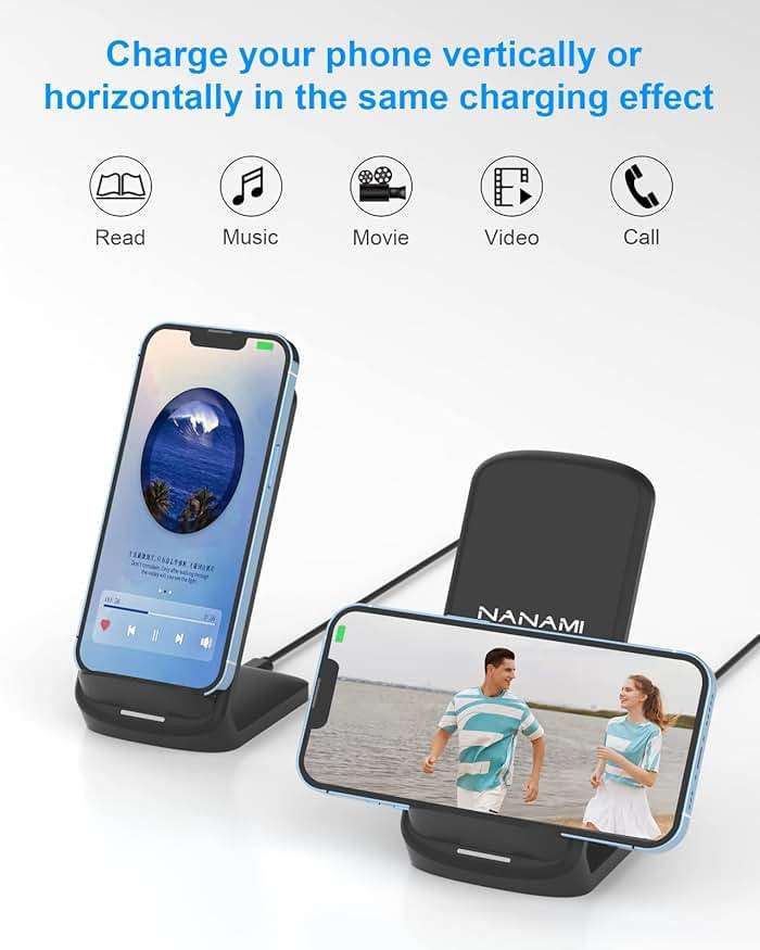 NANAMI Upgraded Fast Wireless Charger, Wireless Charging Stand Compatible with Samsung Galaxy S26/S26+/S25/S24/S23/S22/S21 & Phone Charger Dock for iPhone 17/17 Air/16/16 Plus/16 Pro/15/14/13/12 - Image 2