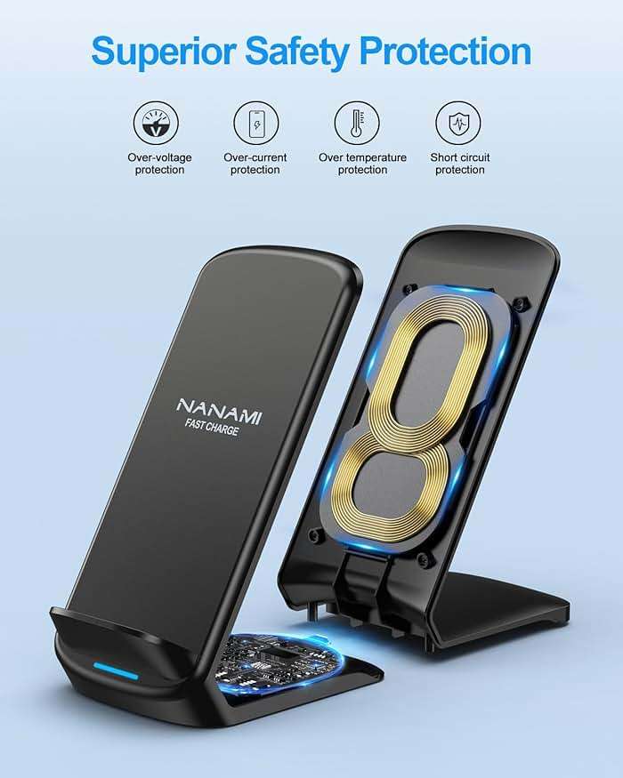 NANAMI Upgraded Fast Wireless Charger, Wireless Charging Stand Compatible with Samsung Galaxy S26/S26+/S25/S24/S23/S22/S21 & Phone Charger Dock for iPhone 17/17 Air/16/16 Plus/16 Pro/15/14/13/12 - Image 5