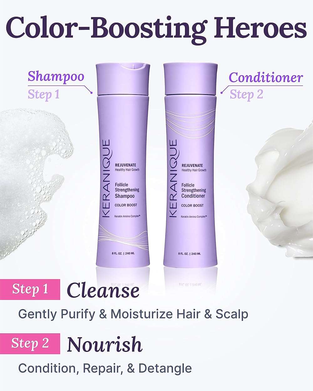 Keranique Rejuvenate Color Boost Shampoo & Conditioner for Color-Treated Hair, Thinning Hair – Sulfate & Paraben Free with UV Protection – Helps Reduce Color Fade & Wash-Out – Keratin Amino Complex™ - Image 7