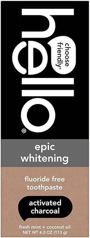 hello Epic Whitening Charcoal Fluoride Free Toothpaste, Activated Charcoal Toothpaste with Coconut Oil, Whitens Teeth Naturally, SLS Free, Fresh Mint, 4.0 Oz Tube - Image 1