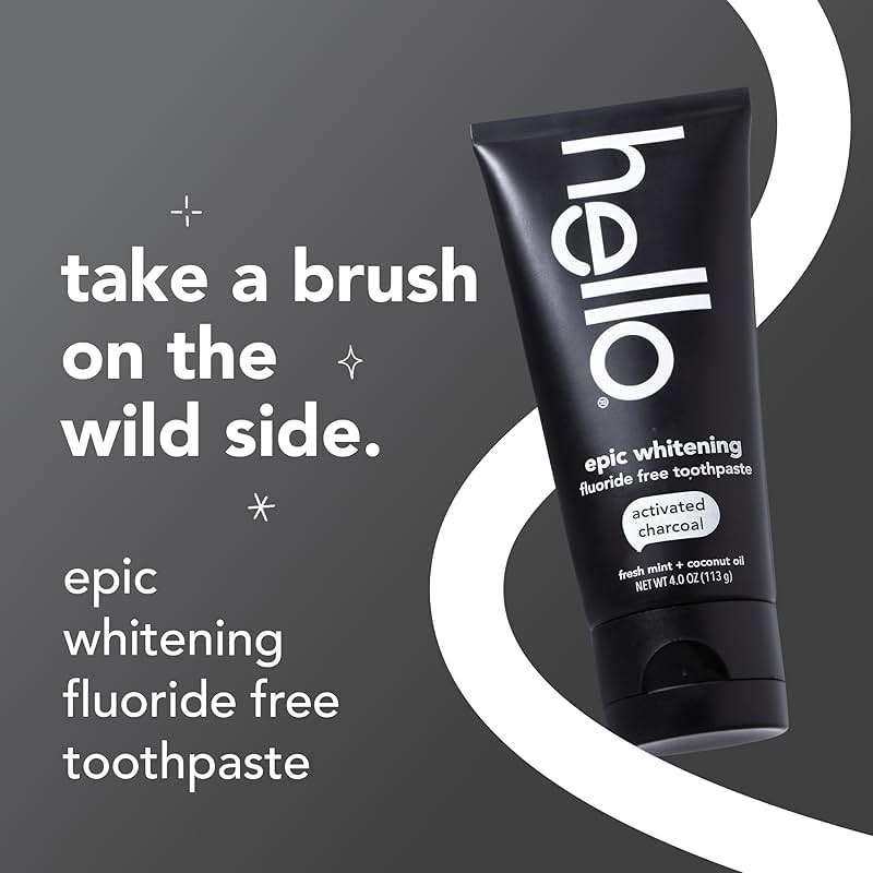 hello Epic Whitening Charcoal Fluoride Free Toothpaste, Activated Charcoal Toothpaste with Coconut Oil, Whitens Teeth Naturally, SLS Free, Fresh Mint, 4.0 Oz Tube - Image 2