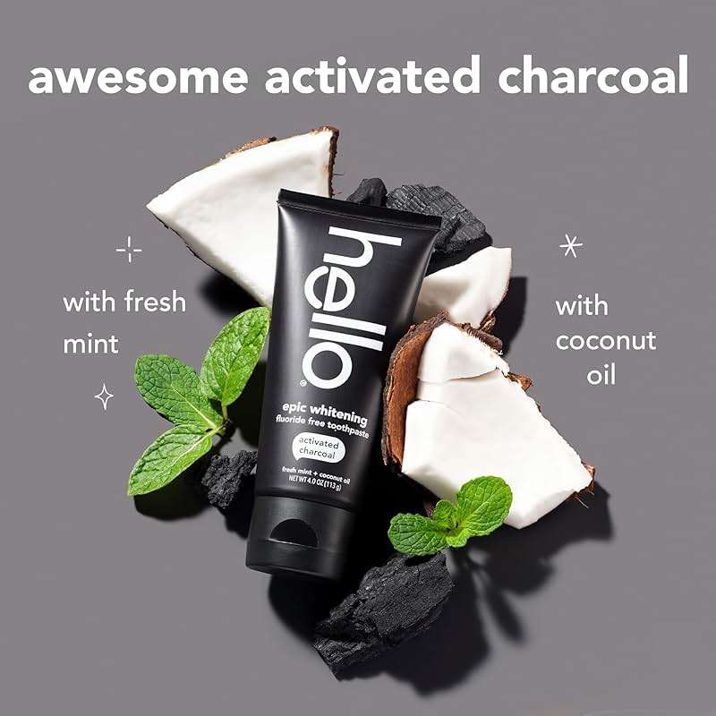 hello Epic Whitening Charcoal Fluoride Free Toothpaste, Activated Charcoal Toothpaste with Coconut Oil, Whitens Teeth Naturally, SLS Free, Fresh Mint, 4.0 Oz Tube - Image 3