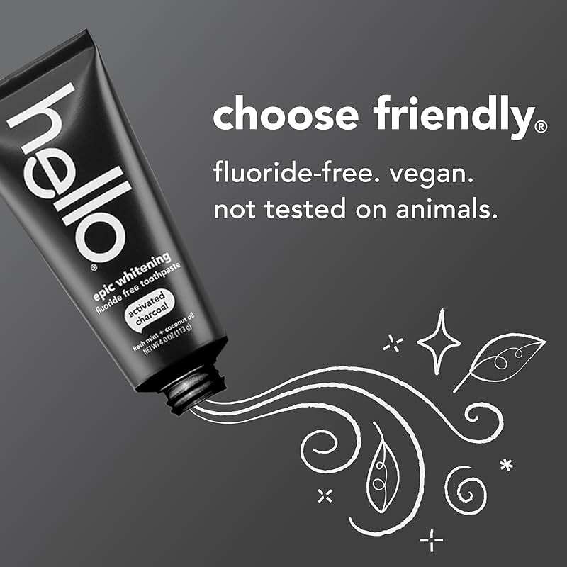 hello Epic Whitening Charcoal Fluoride Free Toothpaste, Activated Charcoal Toothpaste with Coconut Oil, Whitens Teeth Naturally, SLS Free, Fresh Mint, 4.0 Oz Tube - Image 4