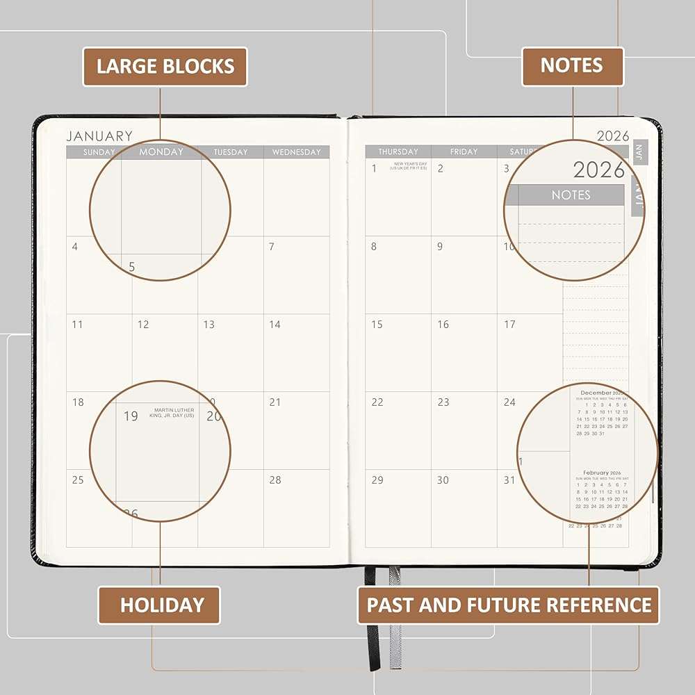 2026-2027 Planner - Planner 2026-2027 with Pen Loop, Jul 2026 - Jun 2027, to Achieve Your Goals & Improve Productivity, Thick Paper, 40 Note Pages, Inner Pocket, 5.75" x 8.25" - Black - Image 3
