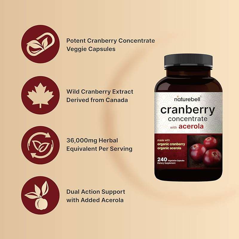 NatureBell Cranberry Concentrate - 240 Capsules - Organic Cranberry Concentrate with Acerola Cherry - Urinary Tract & Prostate Support* - Vegetarian - Image 3