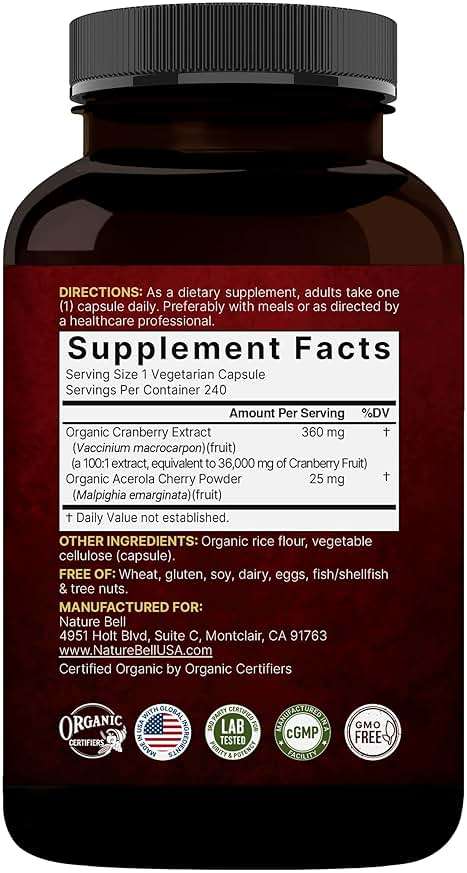 NatureBell Cranberry Concentrate - 240 Capsules - Organic Cranberry Concentrate with Acerola Cherry - Urinary Tract & Prostate Support* - Vegetarian - Image 8