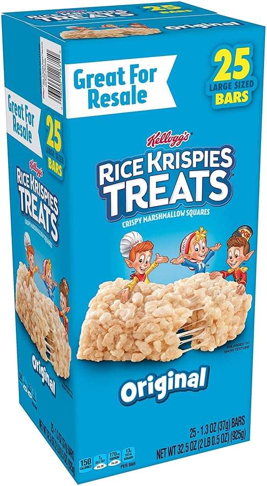 Kellogg’s Rice Krispies Treats, Crispy Marshmallow Squares, Original, Single Serve, Display Box, 1.3 oz Bars (25 Count) - Image 1