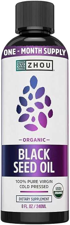 Zhou Organic Black Seed Oil - Black Cumin Seed Oil Cold Pressed, Nigella Sativa, Pure Unrefined Blackseed Liquid, Premium Supplement for Health with Thymoquinone, Omega 3 6 9 - 8 Fl Oz (Pack of 1) - Image 1