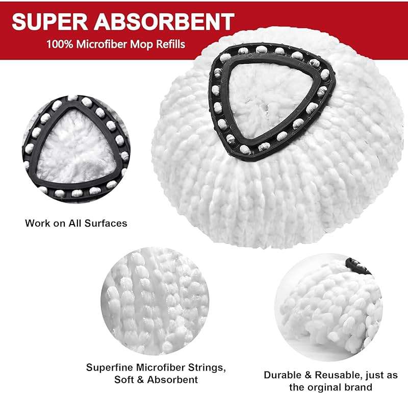 4 Pack Mop Heads Replacements for O-Ceda Easy Wrin Spin System, Microfiber Refills, Easy Cleaning Mop Repalce Head - Image 5