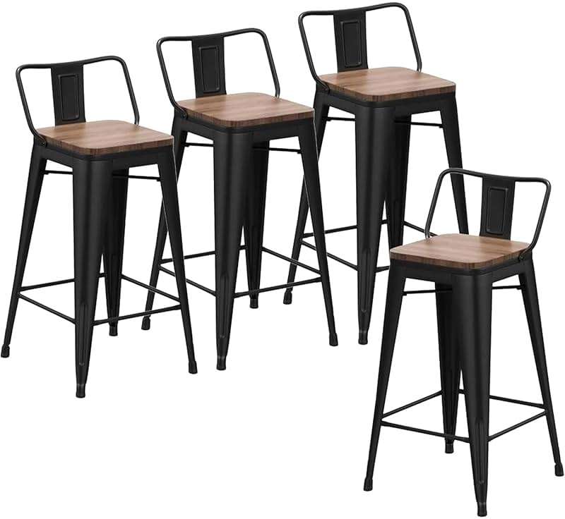 Changjie Furniture 24 Inch Bar Stools Set of 4 Industrial Metal Barstools Counter Height Bar Stool with Backs for Home Kitchen (24 inch, Black) - Image 1