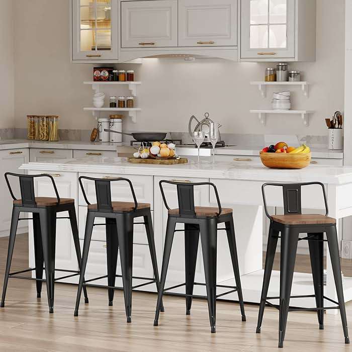 Changjie Furniture 24 Inch Bar Stools Set of 4 Industrial Metal Barstools Counter Height Bar Stool with Backs for Home Kitchen (24 inch, Black) - Image 2