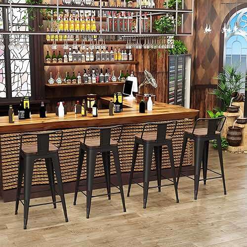 Changjie Furniture 24 Inch Bar Stools Set of 4 Industrial Metal Barstools Counter Height Bar Stool with Backs for Home Kitchen (24 inch, Black) - Image 6