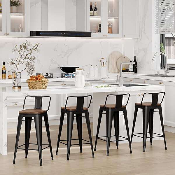 Changjie Furniture 24 Inch Bar Stools Set of 4 Industrial Metal Barstools Counter Height Bar Stool with Backs for Home Kitchen (24 inch, Black) - Image 7