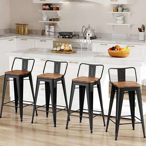 Changjie Furniture 24 Inch Bar Stools Set of 4 Industrial Metal Barstools Counter Height Bar Stool with Backs for Home Kitchen (24 inch, Black) - Image 9