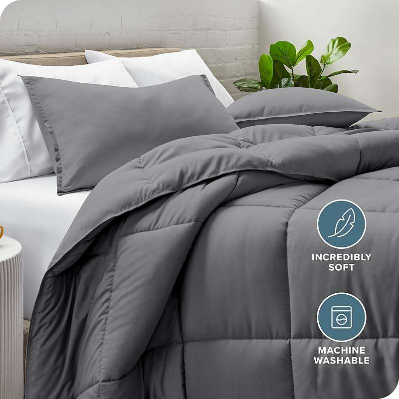 Bare Home Comforter Set - Queen Size - Ultra-Soft - Goose Down Alternative - Premium 1800 Series - All Season Warmth (Queen, Grey) - Image 2
