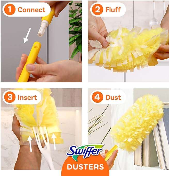 Swiffer Dusters Refill for Cleaning, Feather & Microfiber Duster Disposable Alternative, For Dusting Furniture, Blinds, Ceiling Fans, Walls, Helps Remove Allergens, Heavy Duty, Unscented, 11ct - Image 7