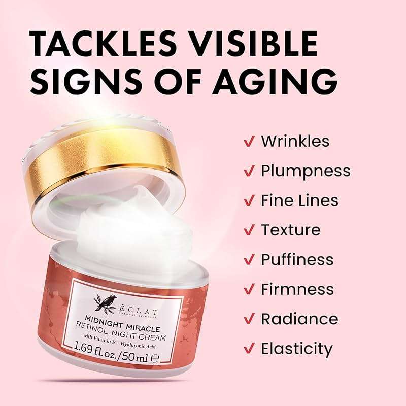 Eclat Skincare Retinol Night Cream – Renewing Retinol Cream for Face with Hyaluronic Acid – Anti Aging to Smooth Wrinkles & Fine Lines - Firming & Hydrating Face Moisturizer for Women & Men 50 ml - Image 4