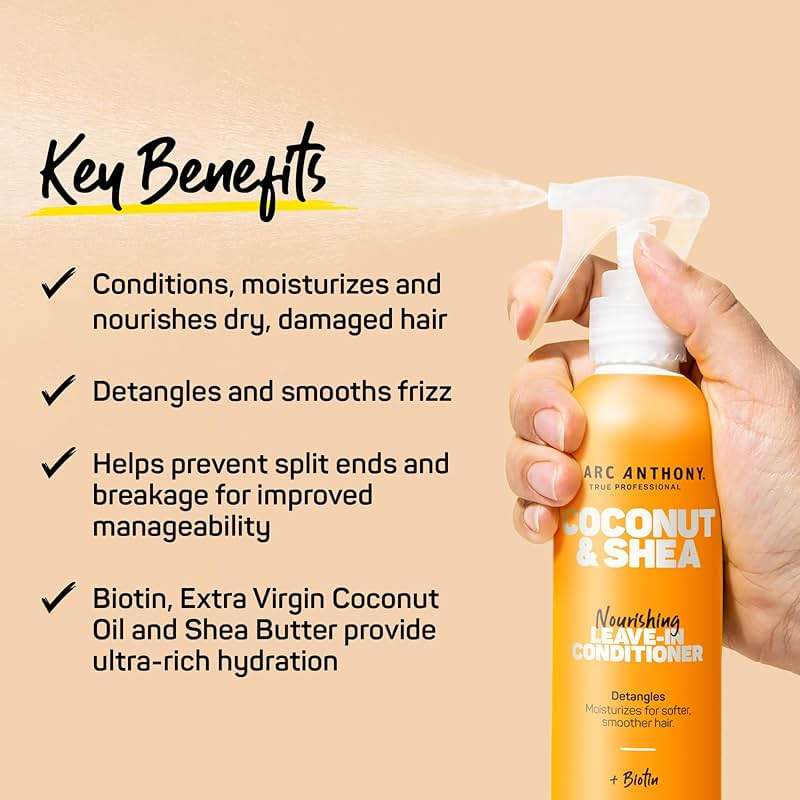 Marc Anthony Leave-In Conditioner Spray, Coconut Oil & Shea Butter - Anti-Frizz Biotin Hair Detangler Spray to Moisturize for Softer Smoother Hair - Sulfate Free Styling Product - Image 3