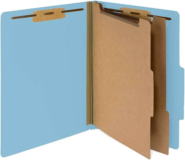 10 Blue Classification Folders - 2 Divider - 2 Inch Expansions - Durable 2 Prongs Designed to Organize Standard Medical Files, Law Client and Office Files - Letter Size, Light Blue, 10 Pack - Image 1