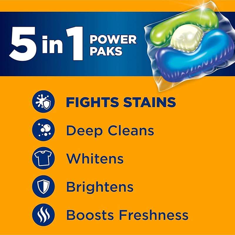 ARM & HAMMER Plus OxiClean Stain Fighters: 5-in-1 Laundry Detergent Power Paks, Laundry Stain Remover, Attacks 100 Plus Stains, Fresh Scent, 42 Count - Image 2