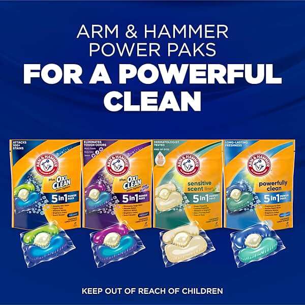 ARM & HAMMER Plus OxiClean Stain Fighters: 5-in-1 Laundry Detergent Power Paks, Laundry Stain Remover, Attacks 100 Plus Stains, Fresh Scent, 42 Count - Image 12