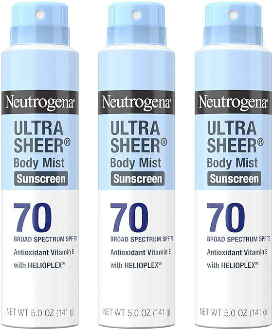 Neutrogena Ultra Sheer Dry Touch Sunscreen Spray SPF 70 Broad Spectrum UVA UVB Protection Lightweight Water Resistant up to 80 Minutes Oil PABA Oxybenzone Free, 3-pack of 5 oz - Image 1