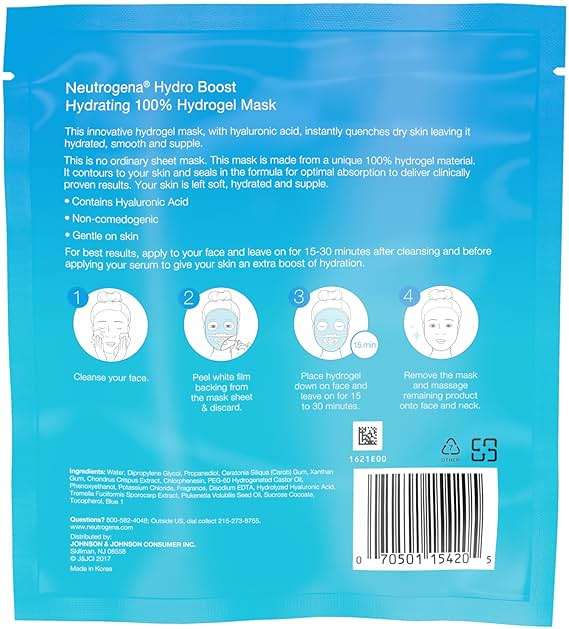 Neutrogena Hydro Boost Hydrating Face Mask 100% Hydrogel Sheet Moisturizing Instantly Quench Dry Skin Gentle Noncomedogenic Skin Care Mask, 12 pack of 1 oz - Image 6