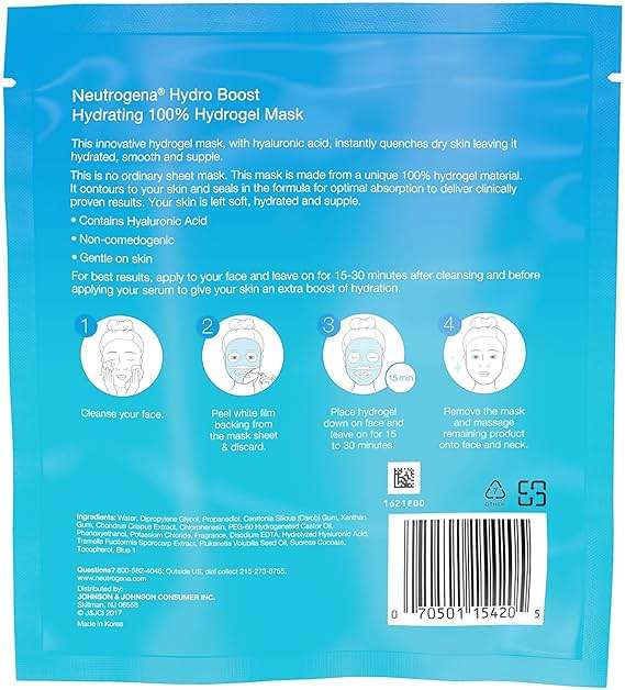 Neutrogena Hydro Boost Hydrating Face Mask 100% Hydrogel Sheet Moisturizing Instantly Quench Dry Skin Gentle Noncomedogenic Skin Care Mask, 12 pack of 1 oz - Image 10