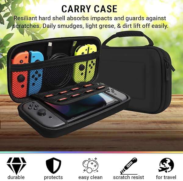 Orzly Switch 1 / Switch OLED Accessories Bundle – Case & Screen Protector for Nintendo Switch 1 (2017-2024 Console) Charge Cable, Game Holder, Comfort Grip Case, Headphones & More – Gift Box Edition - Image 2