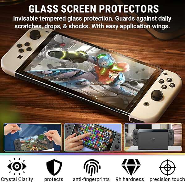 Orzly Switch 1 / Switch OLED Accessories Bundle – Case & Screen Protector for Nintendo Switch 1 (2017-2024 Console) Charge Cable, Game Holder, Comfort Grip Case, Headphones & More – Gift Box Edition - Image 4