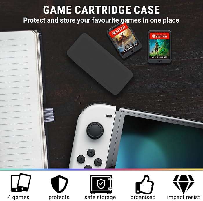 Orzly Switch 1 / Switch OLED Accessories Bundle – Case & Screen Protector for Nintendo Switch 1 (2017-2024 Console) Charge Cable, Game Holder, Comfort Grip Case, Headphones & More – Gift Box Edition - Image 5