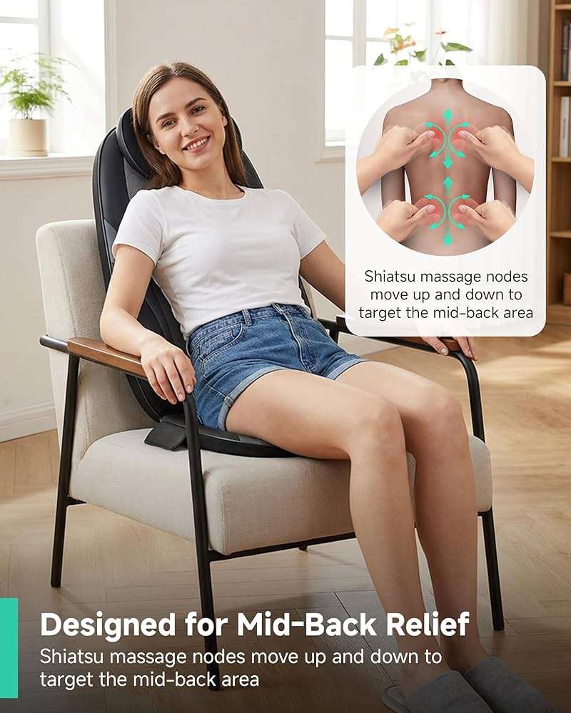 Snailax 2026 Upgraded Shiatsu Roller Back Massager with Heat Massage Chair Pad Kneading Back Massager for Pain Relief Deep Tissue Chair Massage Pad for Office Home Gift Fathers - Image 3