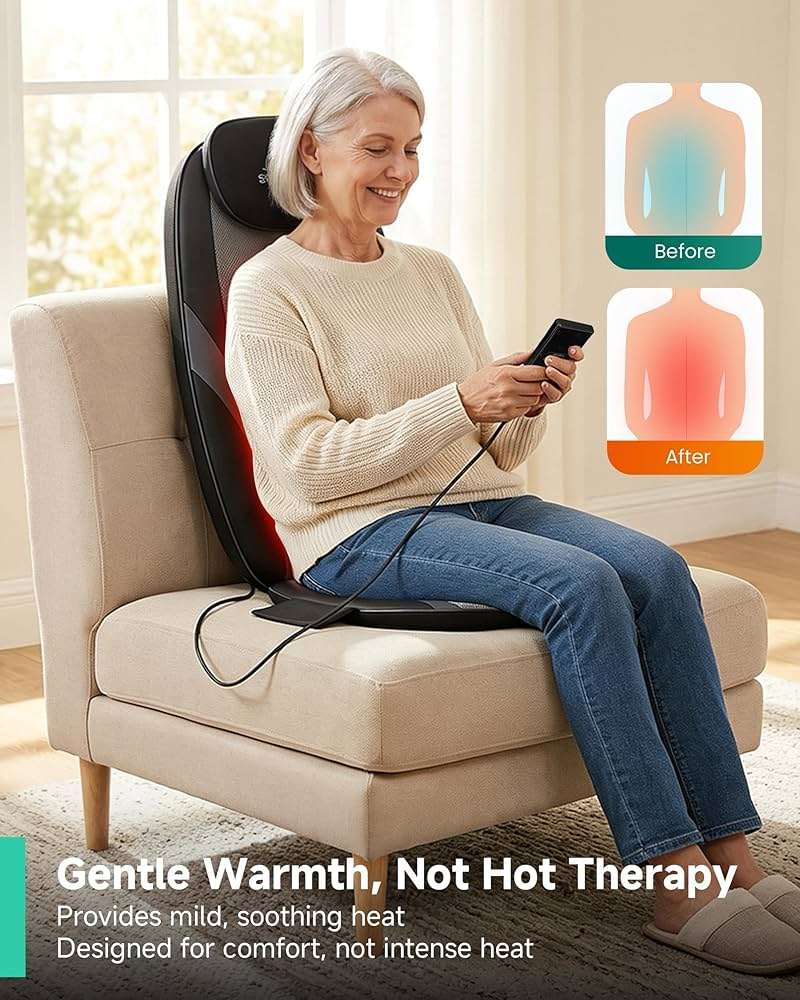 Snailax 2026 Upgraded Shiatsu Roller Back Massager with Heat Massage Chair Pad Kneading Back Massager for Pain Relief Deep Tissue Chair Massage Pad for Office Home Gift Fathers - Image 5