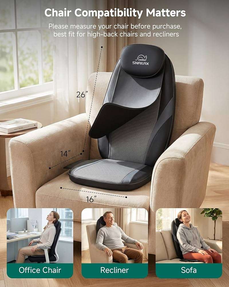 Snailax 2026 Upgraded Shiatsu Roller Back Massager with Heat Massage Chair Pad Kneading Back Massager for Pain Relief Deep Tissue Chair Massage Pad for Office Home Gift Fathers - Image 8